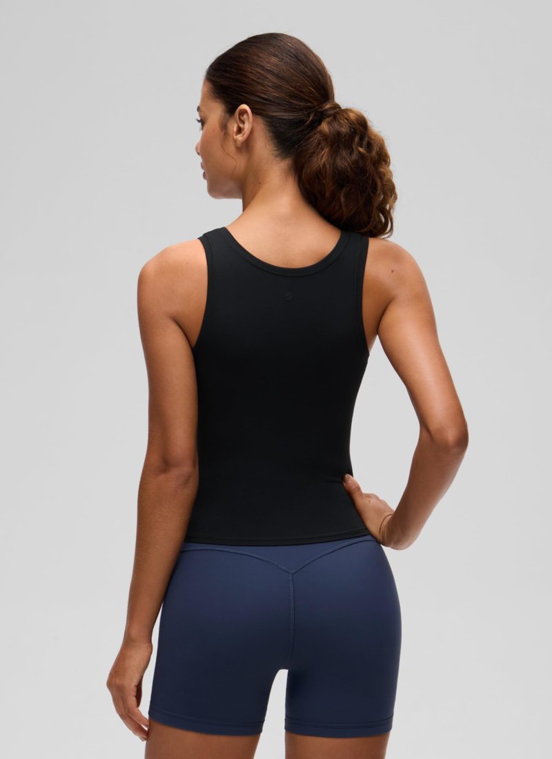 CRZ YOGA Softembrace Scoop Neck Tank Tops for Women - Casual Going Out Soft Double Lined Crop Basic Sleeveless Shirts Black Small