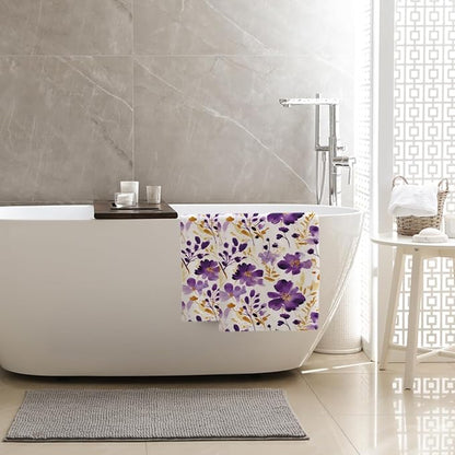 Purple Floral Hand Towels Bathroom Soft Absorbent Purple Flower Decorative Bath Towels Set for Bathroom Gym Spa Home Farmhouse Housewarming Gifts for Women Girls Set of 2, 14"x28"