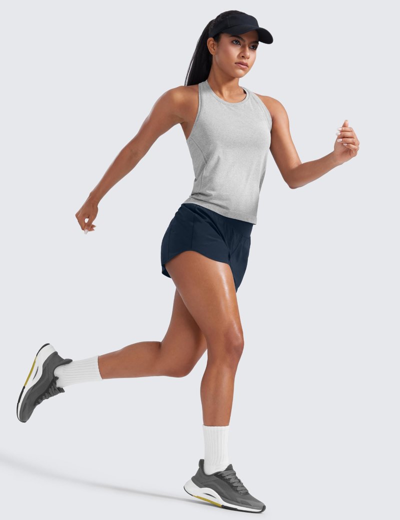 CRZ YOGA Mid Flat Waisted Running Shorts for Women 3" - Mesh Liner Quick Dry for Workout Sport Athletic with Zipper Pocket True Navy Medium