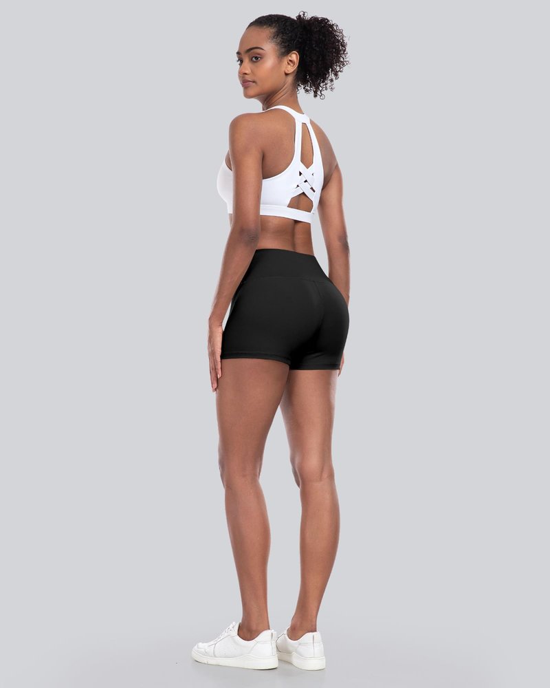 CHRLEISURE High Waisted Spandex Biker Shorts, Workout Booty Soft Yoga Shorts for Women (3" 4Black, L)