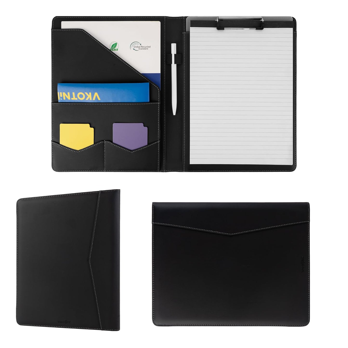 Professional Padfolio with Clipboard,Faux Leather Portfolio Folder Binder,Letter Size A4 Legal Writing Pad Holder for Business School Office Conference Notepad Clip Boards
