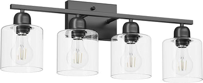 Modern 4 Light Bathroom Light Fixtures, 24 inch Bathroom Vanity Light with Clear Glass for Mirror Kitchen Living Room Hallway Cabinet Porch