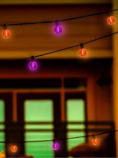 25FT G40 LED Outdoor Halloween String Lights, Orange and Purple Halloween Decoration Lights with 25 Globe LED Bulbs, UL Listed Hanging String Lights for Holiday Porch Garden Patio