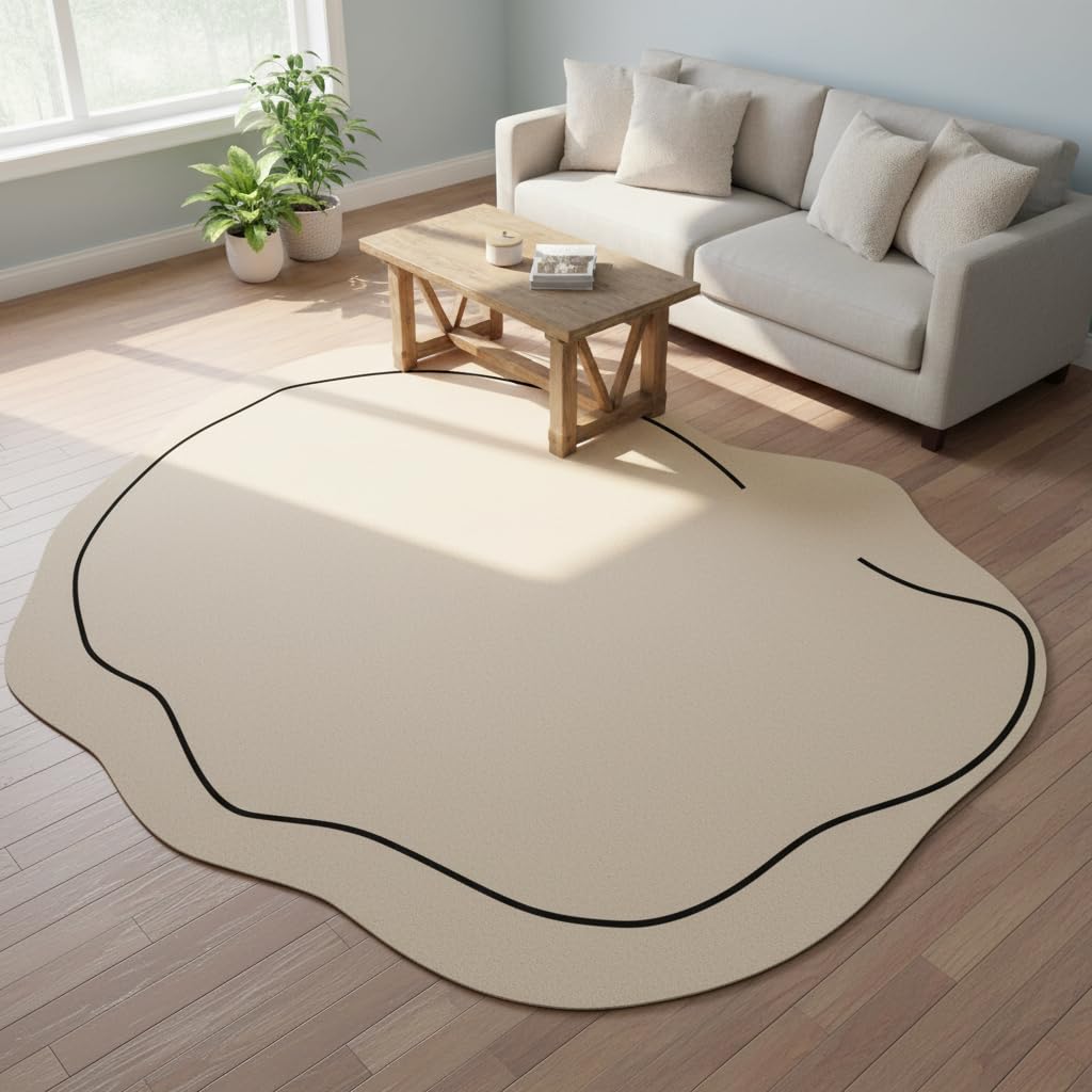 Irregular Shape Modern Minimalist Line White Rug 4x6 Boho Chic Washable Area Rug for Living Room Bedroom Diningroom Art Deco Home Office Carpet