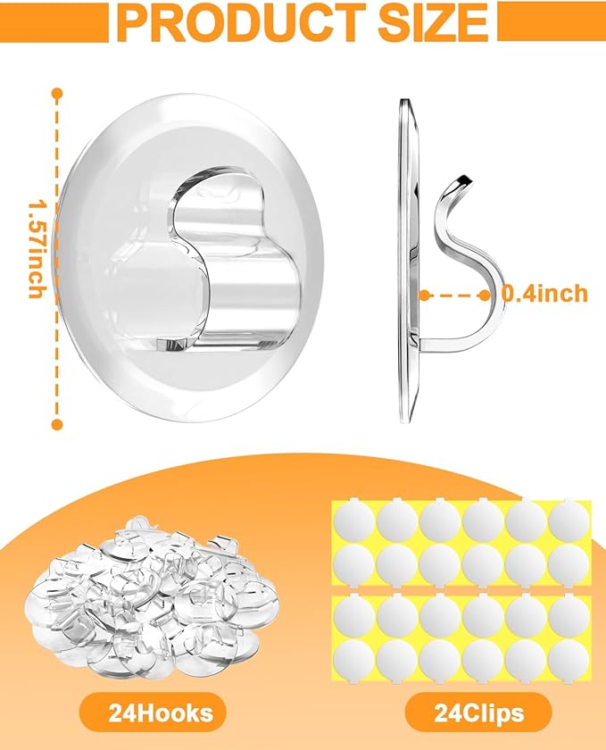 Light Clips for Outside String Lights: 48 Pack Adhesive Hooks for Outdoor String Lights - Outdoor Light Clips for Hanging Patio Balcony Fence - Rope Led Light Strip Decor Hooks