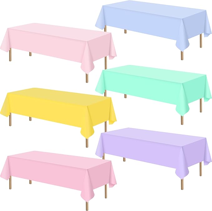 6 Packs Pastel Tablecloths Soft Color Disposable Plastic Table Cloth 54 x 108 Inch Waterproof Rectangle Table Covers for Ice Cream Party Baby Shower Wedding Baby Birthday Parties Decorations