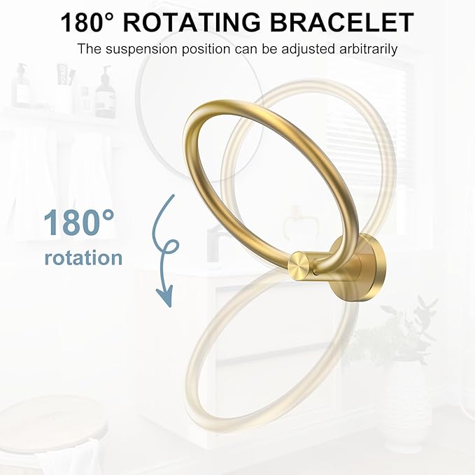 SetSail Towel Holder for Bathroom Wall Screw-in Gold Towel Ring Stainless Steel