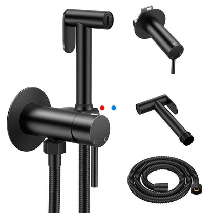 Arofa Built-in Hot and Cold Handheld Bidet Sprayer for Toilet, Black Warm Water Bidet with Adjustable Water Flow, Dual Control Mode Muslim Shower with Spray Hose for Feminine Wash, Wall Mounted