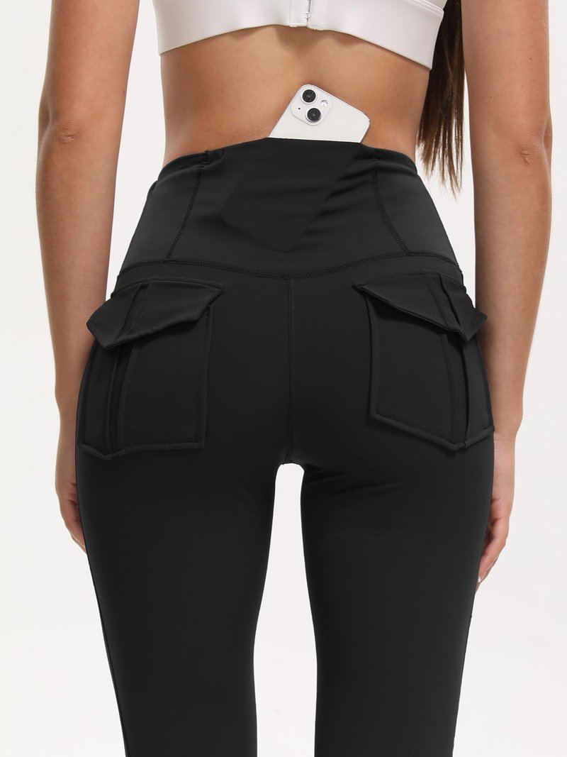 Women's Flare Leggings with Pockets High Waisted Butt Lifting No Front Seam Tummy Control Bootcut Yoga Pants for Women Black