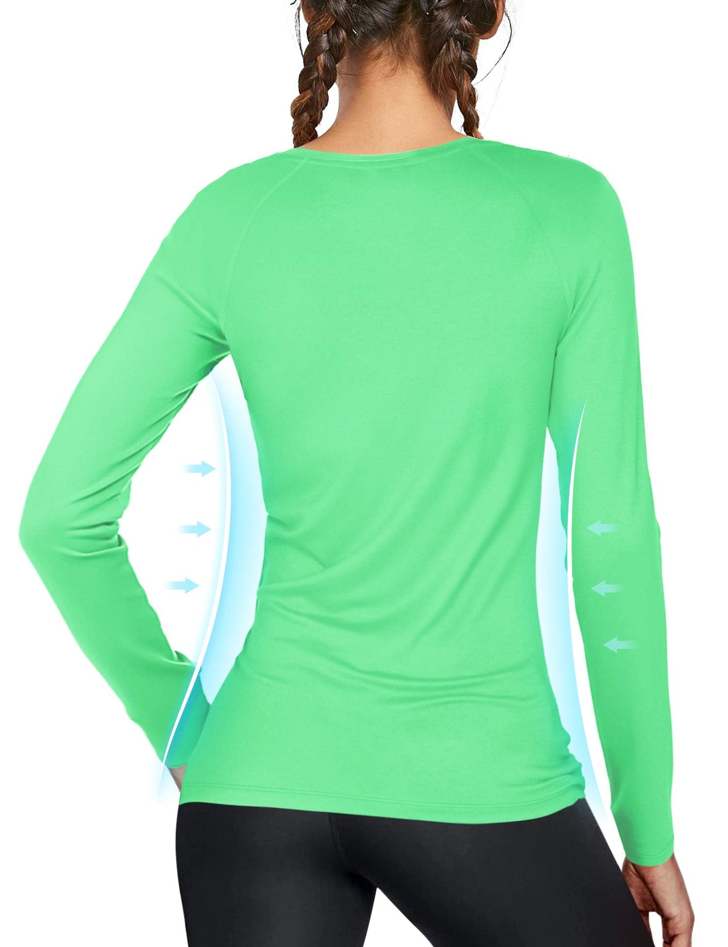 isnowood Women's Sun Protection Long Sleeve Shirts, UPF 50+ UV Rash Guard Swim Shirt, Workout Hiking Running Athletic Tops Light Green