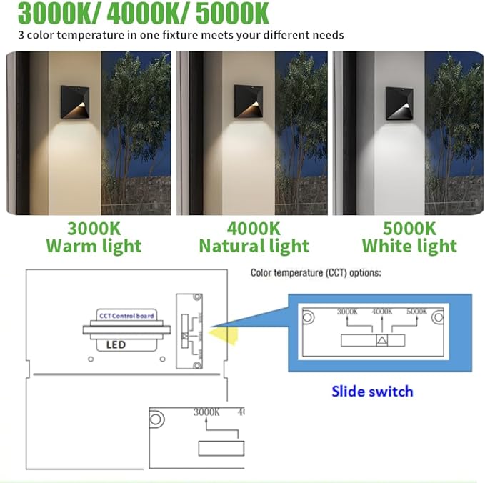 QQCherry Outdoor Light Fixtures Wall Mount Dusk to Dawn, Porch Lights with 3 Lighting Mode(3000K/4000K/5000K), Waterproof Exterior Outdoor Wall Lights for House Front Door Patio Garage(Black)