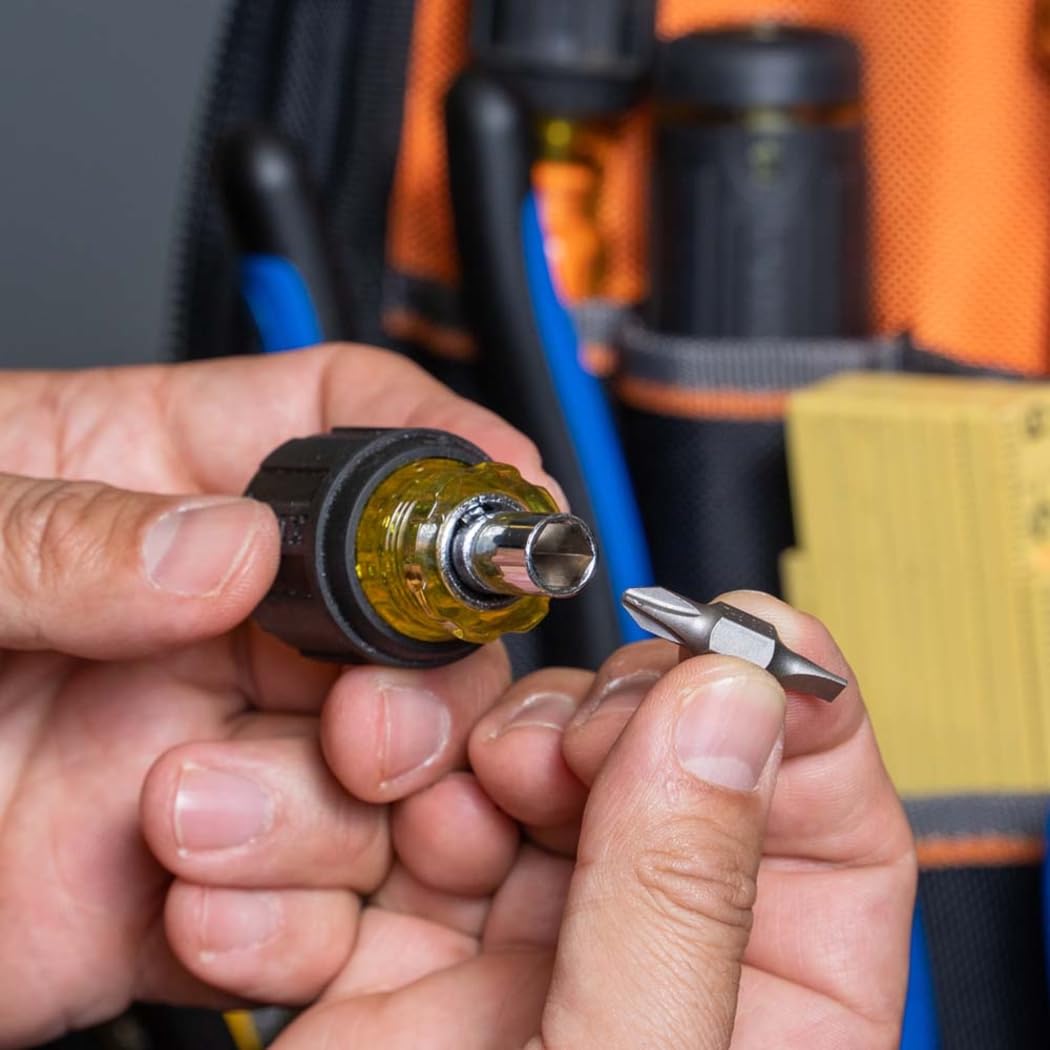 Klein Tools 32561 Multi-Bit Screwdriver/Nut Driver, 6-in-1 Stubby Screwdriver with 2 Phillips, 2 Slotted, 2 Nut Drivers