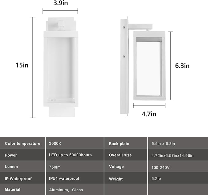 Modern Outdoor Light Fixtures Dusk to Dawn Outdoor Lighting,15" Exterior Wall Sconce, Porch Light, Black Garage Lights Wall Lamp, Waterproof Outdoor Lights for House, Garden, Front Door，White