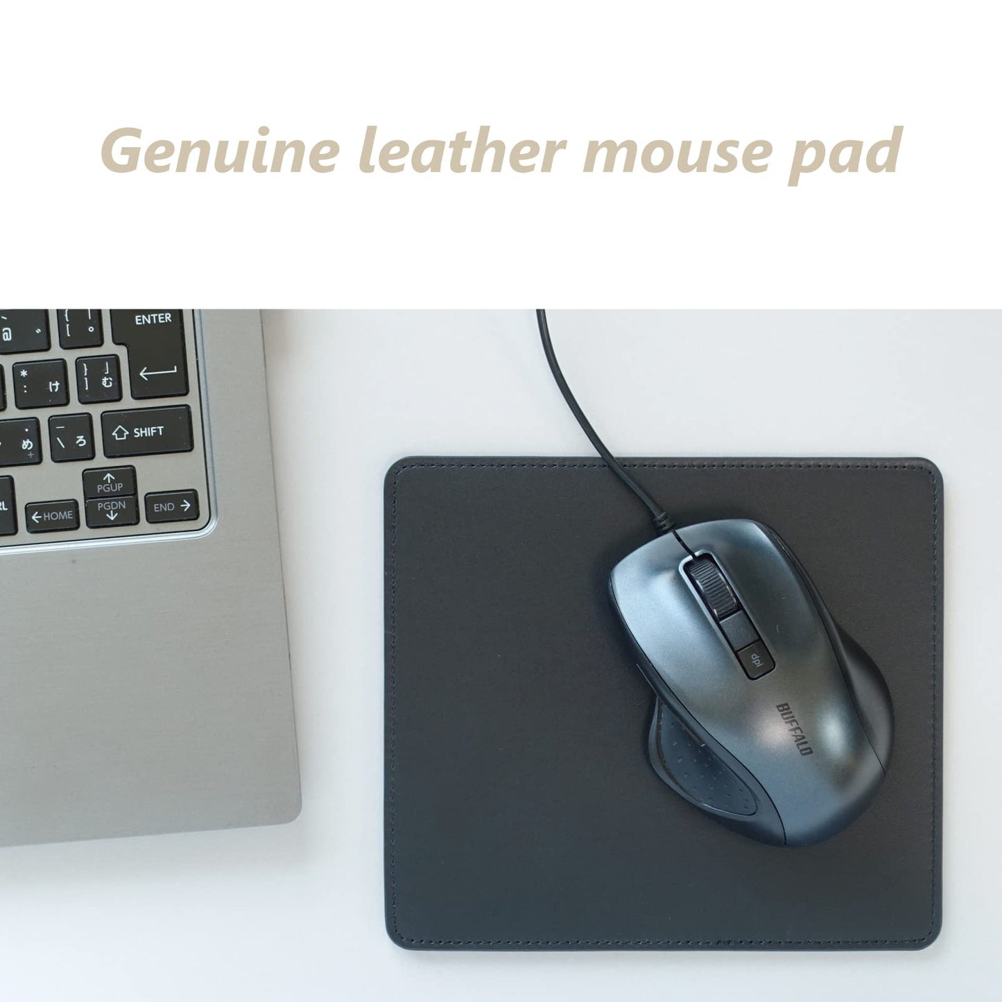 MCP050 Genuine Leather Mouse Pad – Black Cowhide, Simple Design with Non‑Slip Backing for Office & Homer (Black)