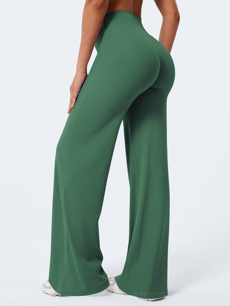 YEOREO Workout Leggings Womens No Front Seam Straight Leggings 33" High Waist Buttery Eddiy Gym Yoga Pants Dark Green XL