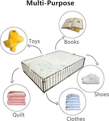 4 PACK Under bed Storage Containers With Wheels,Under bed Basket,Rolling Under Bed Drawer Organizer For Shoes Clothes Books Toys Blankets,