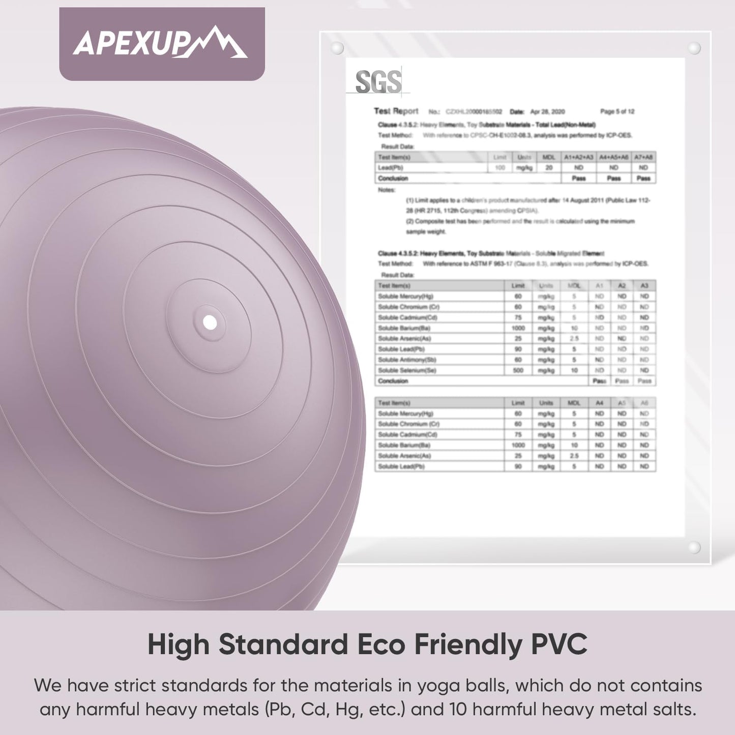 APEXUP Yoga Ball, 660 lbs Anti-Burst Exercise Ball with Pump, 5 Sizes (S (15"~18") 45cm, Mauve)