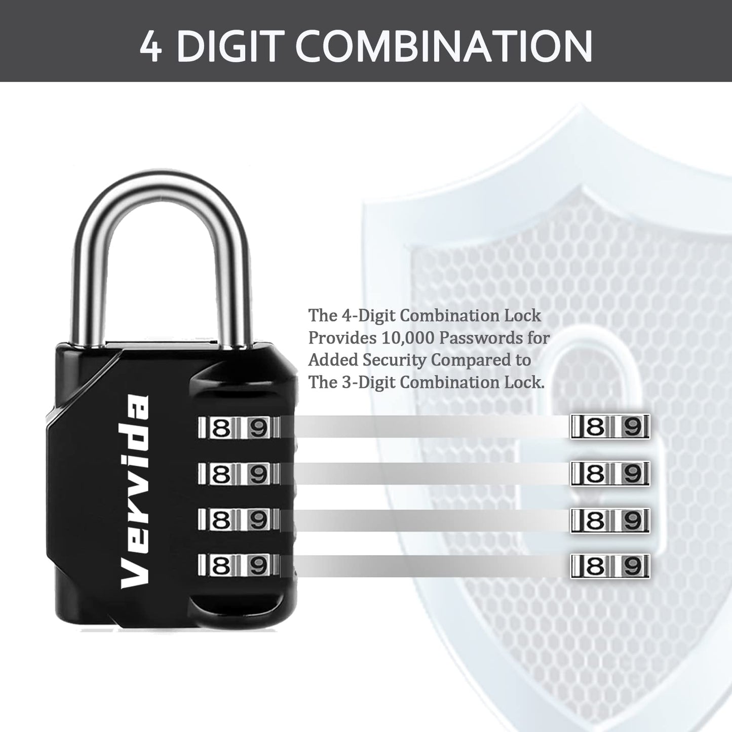 Vervida® Combination Lock Resettable 2 Pack 4 Digit Outdoor Waterproof Combo Padlock for School Gym Locker, Sports Locker, Fence, Toolbox, Gate, Hasp Storage (Black)