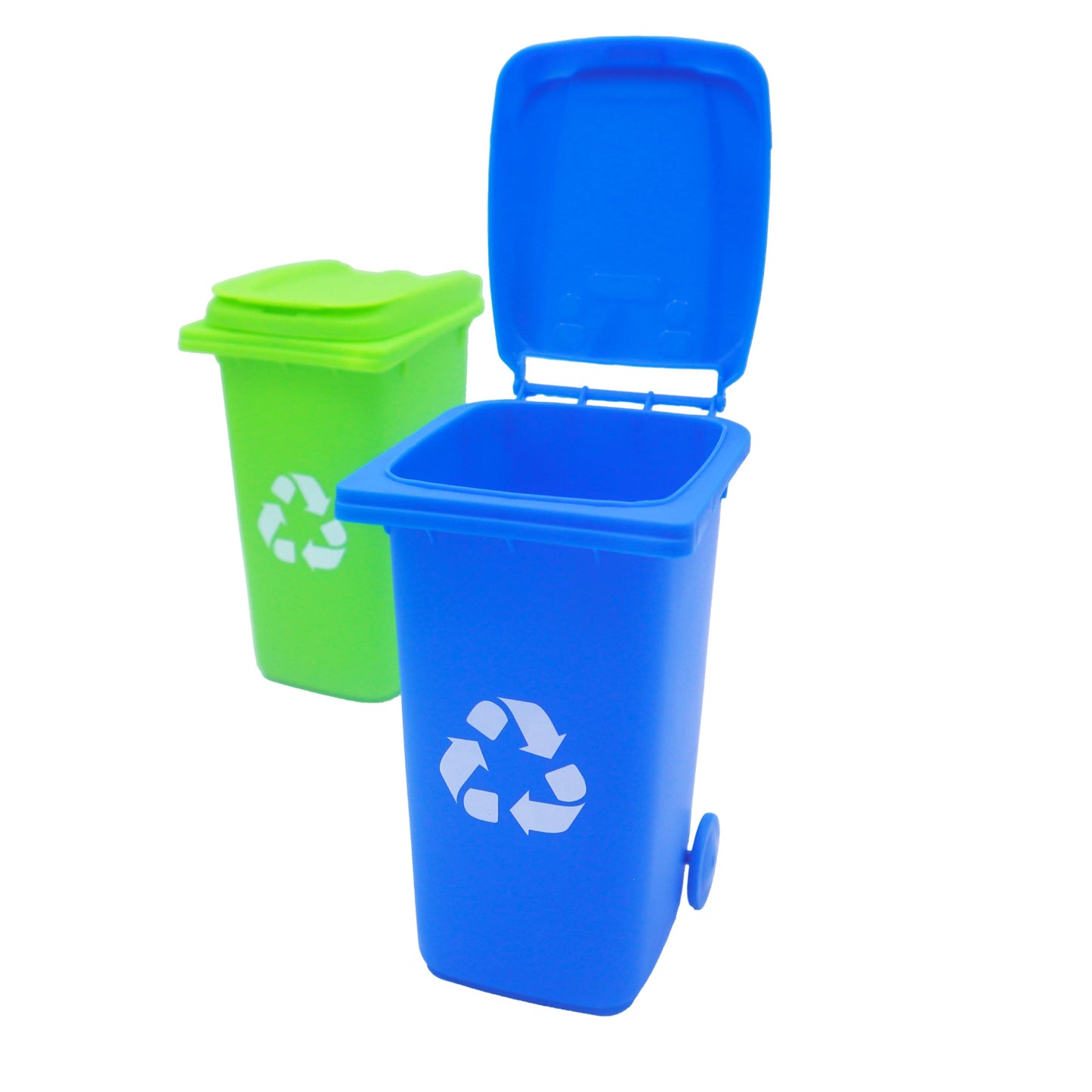 Hidden Gem Mini Trash Can Pencil Holders – 2 Colors, 1 or 2-Pack, Desk Organizer Bins for Pens & Supplies (2, Blue & Green)