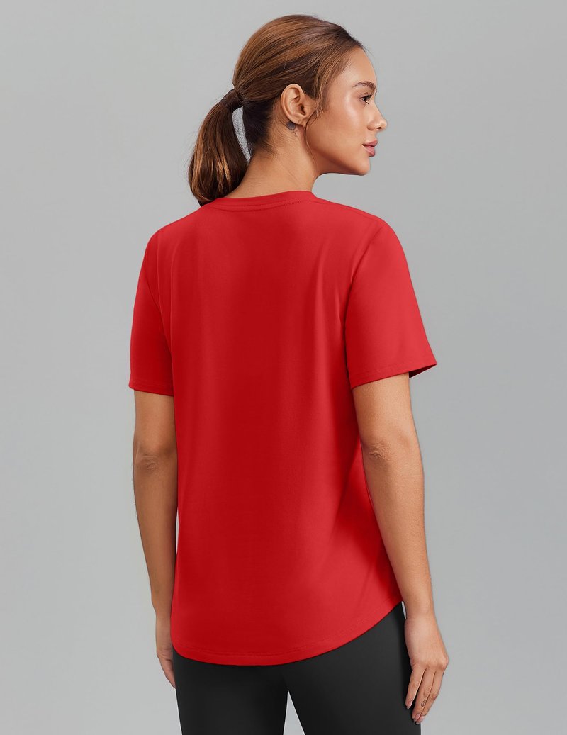 PINSPARK Gym Shirts for Women Short Sleeve V Neck Workout Tops Moisture Wicking Athletic T-Shirts Quick Dry Fitness Exercise,Red XX-Large