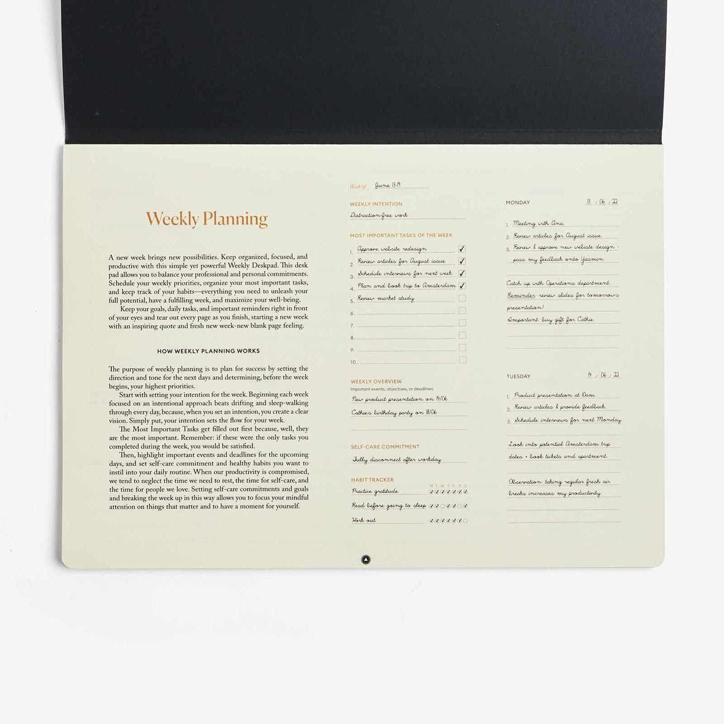 Intelligent Change - Weekly Desk Pad, 1-Year Productivity Planner, Tear-Out Deskpad for to-Do List, Productivity Tools for Time Management and Mindfulness, A4 Size, Black