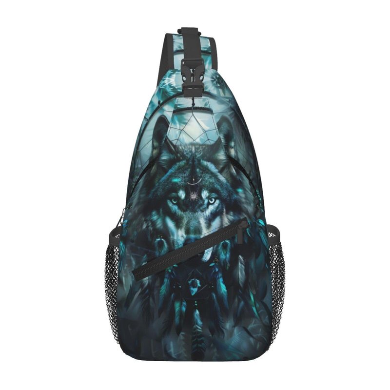 Wolf Dream Catcher Sling Backpack Chest Bag Crossbody Shoulder Bag Gym Cycling Travel Hiking Daypack For Men Women