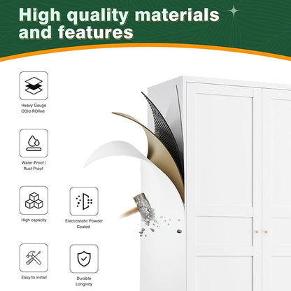 Letaya Metal Wardrobe Cabinets,18" Deep Clothing Storage Cabinet with Doors and Shelves,for Home Room,Fire Department, School, Employee,Gym,Government (White)