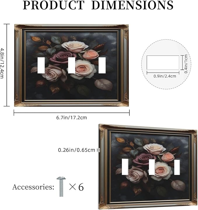 Decorative Art Light Switch Covers Elegant Rose Bouquet Art 3 Gang Triple Toggle Wall Plate Decorative Switch plate Electrical Faceplate for Home Decor