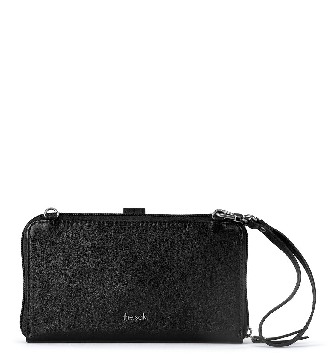 The Sak Iris Large Smartphone Crossbody Bag in Leather, Convertible Wristlet Purse Design, Black Leaf Embossed