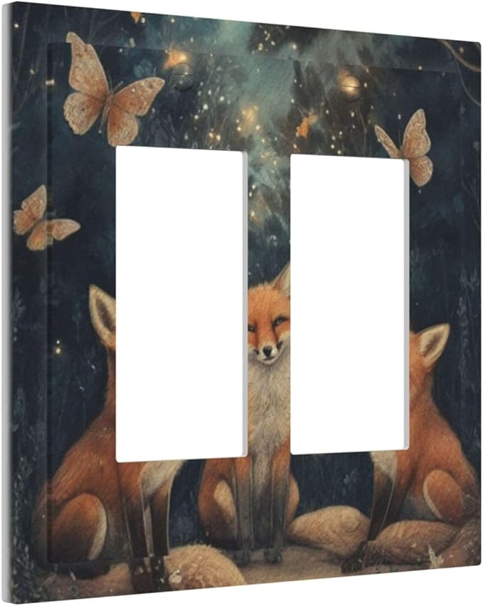 Decorative Art Light Switch Covers Foxes & Forest 2 Gang Dual Rocker Outlet Switch plate Faceplate GFCI for Home Decor