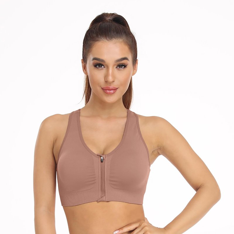 Women's Plus Size Zip Front Sports Bra - Wireless, Padded, Surgical, Racerback, Workout & Yoga Bras (XX-Large, 3 Pack (Black+Flesh+Bean Paste))