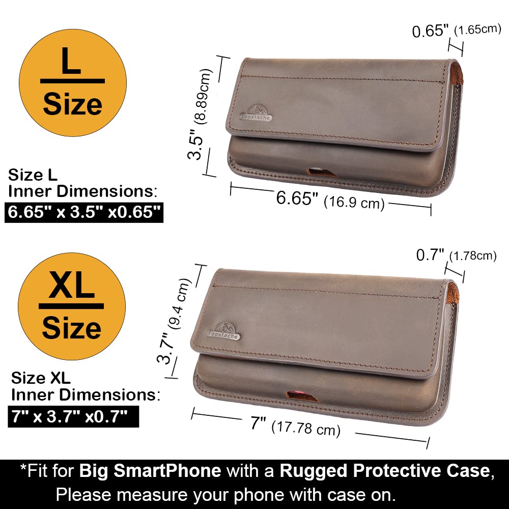 Topstache Leather Phone Holster for iPhone 17/16/15 Pro Max & Plus - Belt Clip Cell Phone Case for Galaxy S25/S24/S23 Ultra & Plus - Leather Belt Case - Fit Protective Case on, XL,Darkbrown
