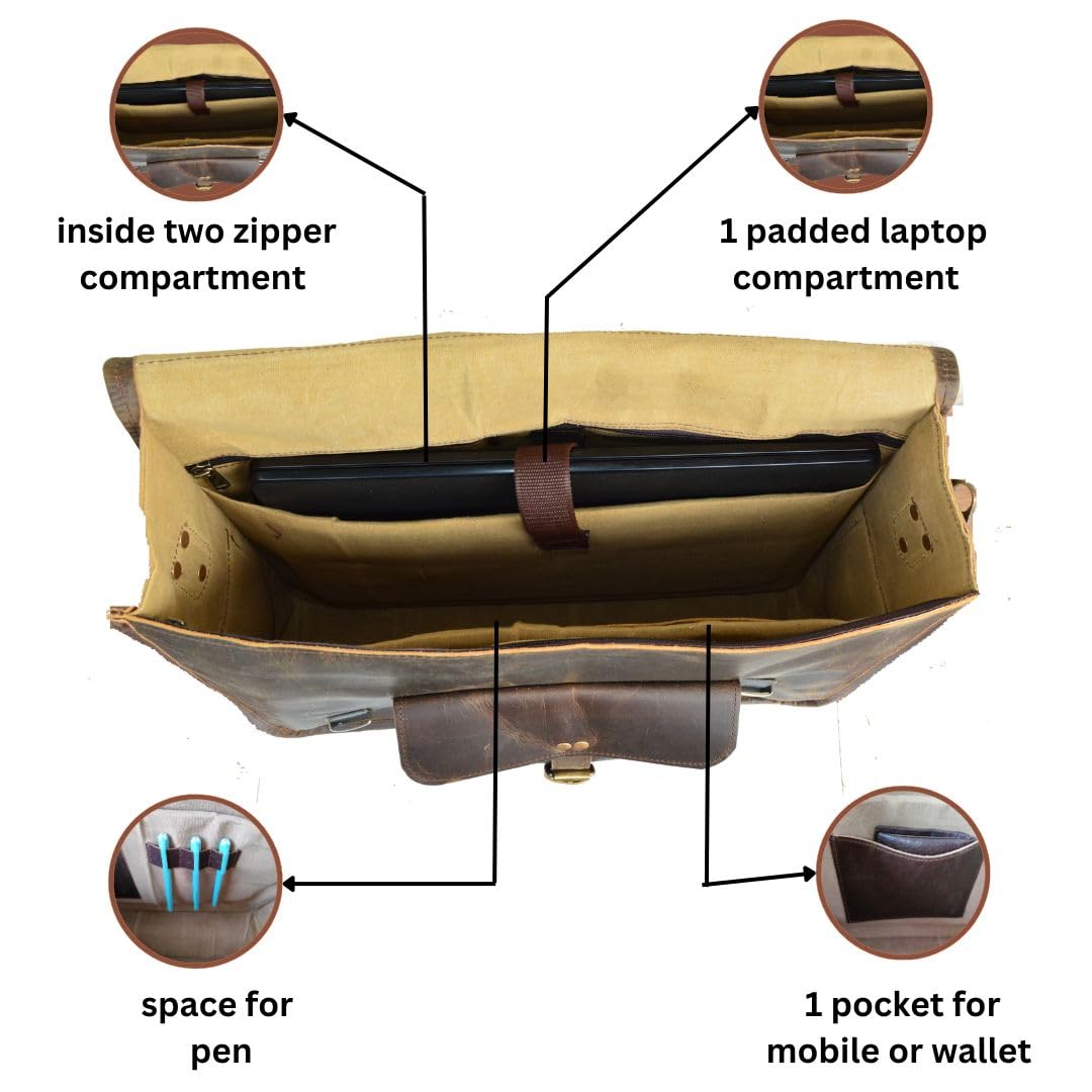 Satchel And Fable 16 inch Leather Messenger bag for men Handmade Vintage Laptop Computer Shoulder Brown Office Briefcase (Dark Brown, 16" L x 12" H x 4" W)