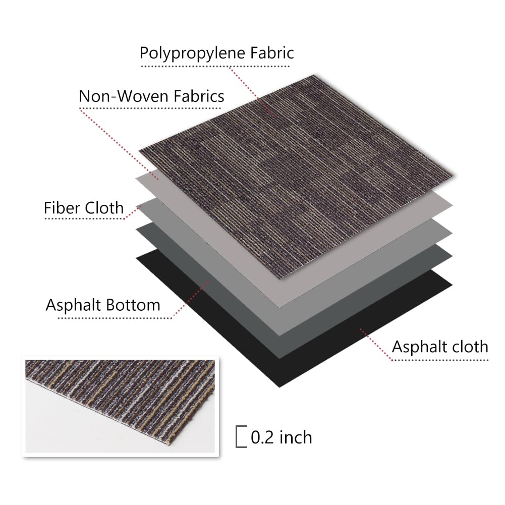 Petgrow Commercial Carpet Tiles, 24" x 24" Squares, 18 Tiles, 72 sq ft, Non-Slip Soft Floor Carpet for Office, Bedroom, Living Room,Easy DIY Installation with Flexlok Tabs (1 Box Sample,Brown)