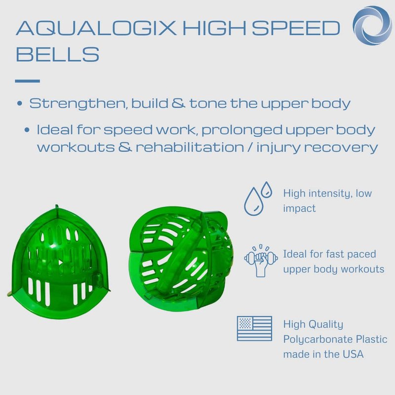 AquaLogix Low Resistance Aquatic Bell Set - Green | Aquatic Dumbbells | Quick Start Guide | Water Weights | Therapy, Cardio & Muscle Toning | Durable Polycarbonate | Pair (LRPCBELL)