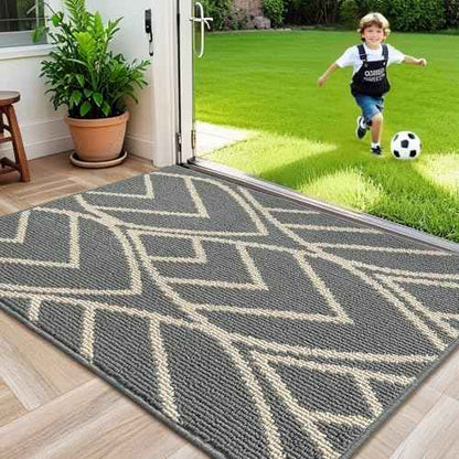 HDFK Door Mat, 48x32 Inch Gray Ultra-Dense Rug for Muddy Paws - Industrial TPR Backing Entryway Carpet for Office Home, Washable Outdoor Mat Traps Mud & Pet Hair