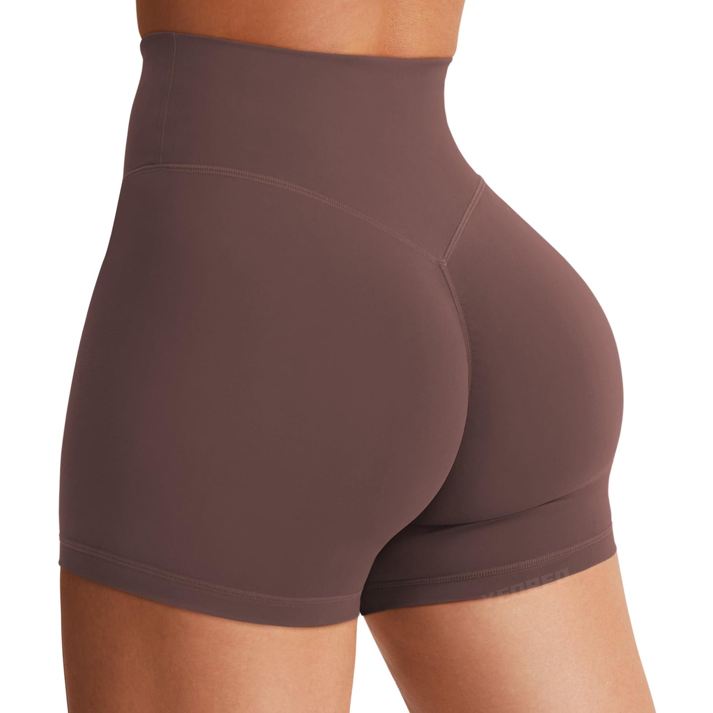 YEOREO Women's Biker Shorts 3.6" / 4.5" / 6" Workout Gym Shorts High Waist Tummy Control Hidden Scrunch Running Yoga Plum Brown