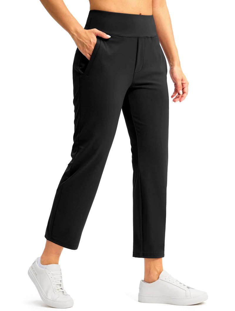 SANTINY Women's Pants with 3 Pockets 7/8 High Waisted Stretch Ankle Pants for Women Golf Casual Travel Athletic Work (Black_M)