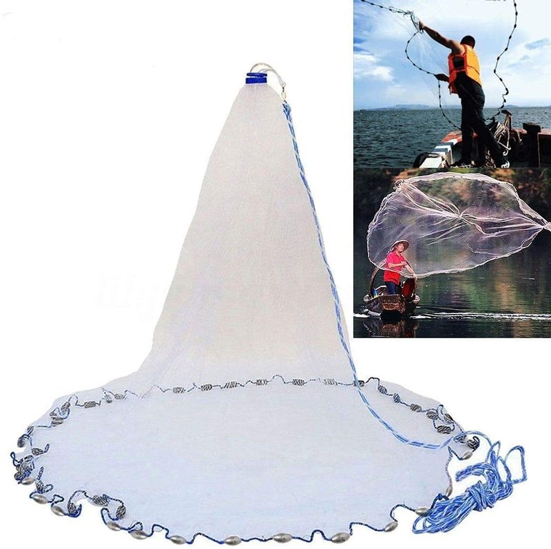 Yeahmart American Saltwater Fishing Cast Net for Bait Trap Fish 8ft Radius Casting Nets with Heavy Duty Real Zinc Sinker Weights, 3/8inch Mesh Size
