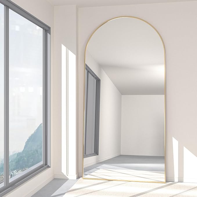 Arched Floor Mirror 76"x34" Gold Arch Full Length Mirror with Stand Large Wall Mirrors Full Body Mirror Standing Hanging or Leaning Against Wall for Bedroom Entry, Bedroom, Living Room