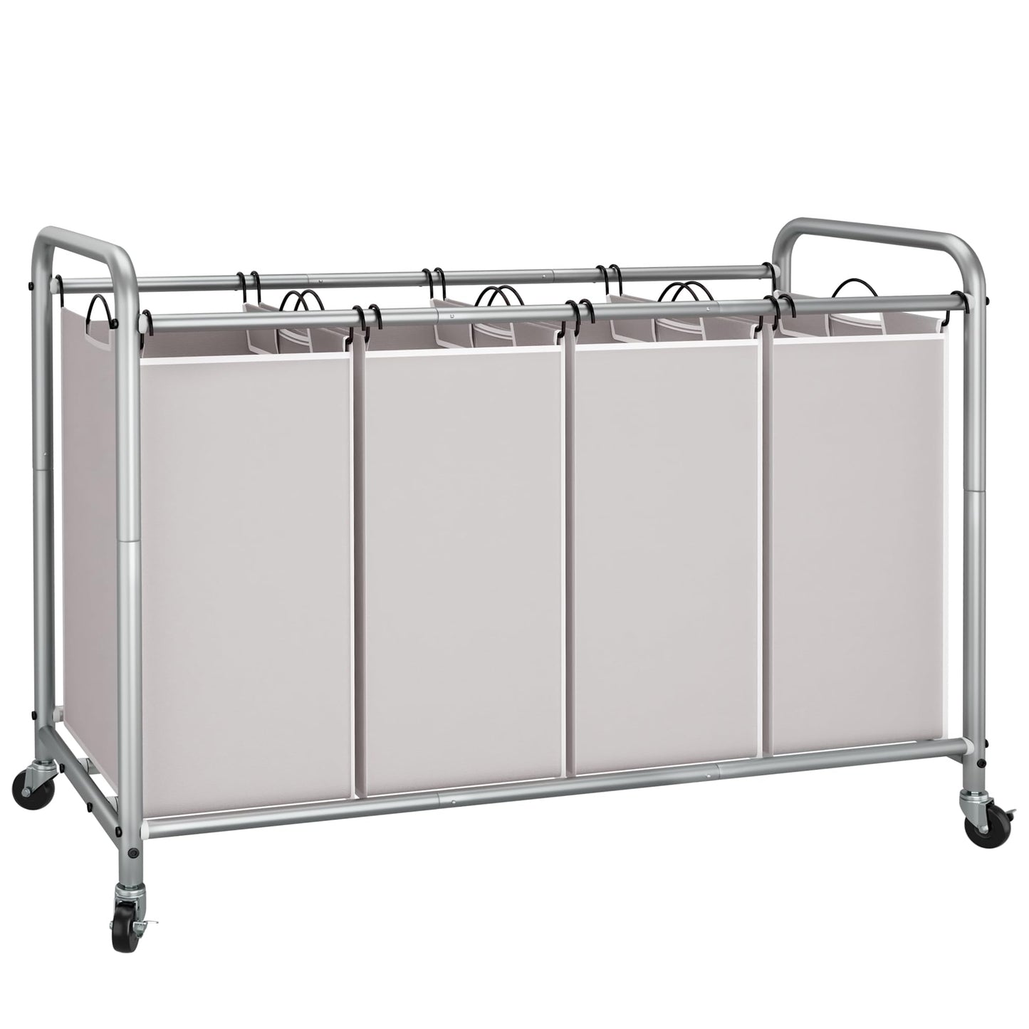STORAGE MANIAC Laundry Sorter 4 Section, 47.5 Gal (180 L) Laundry Hamper with Wheels, Clothes Divider Basket Sorter, Separator Hamper Cart with Removable Bags, Gray