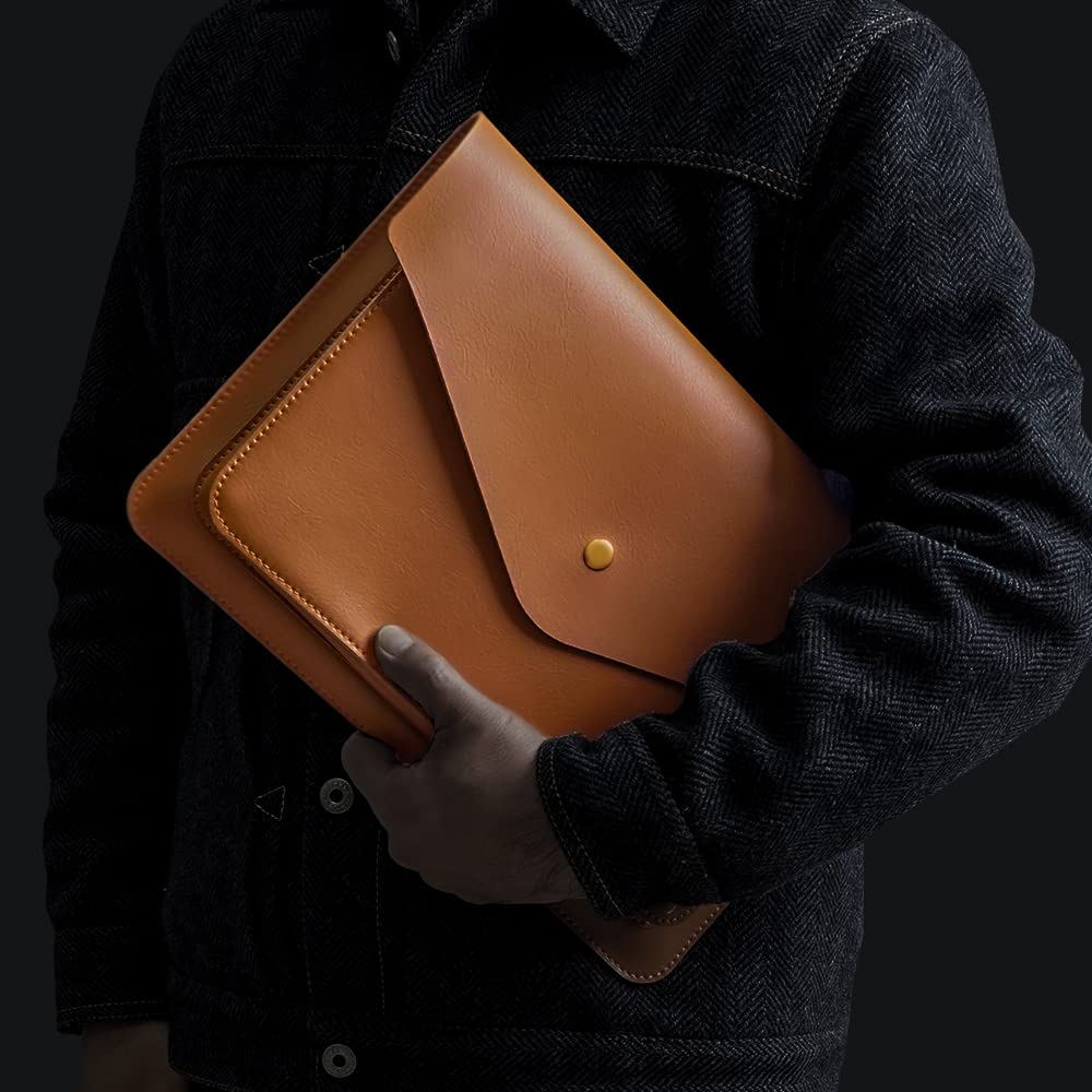 Benfan Leather Laptop Sleeve 13 Inch Compatible for 2024 13inch MacBook Air A3113 M3,13 MacBook Pro M2, Surface Pro 3 4 5 6 7, Dell XPS 13 Color Color Brown