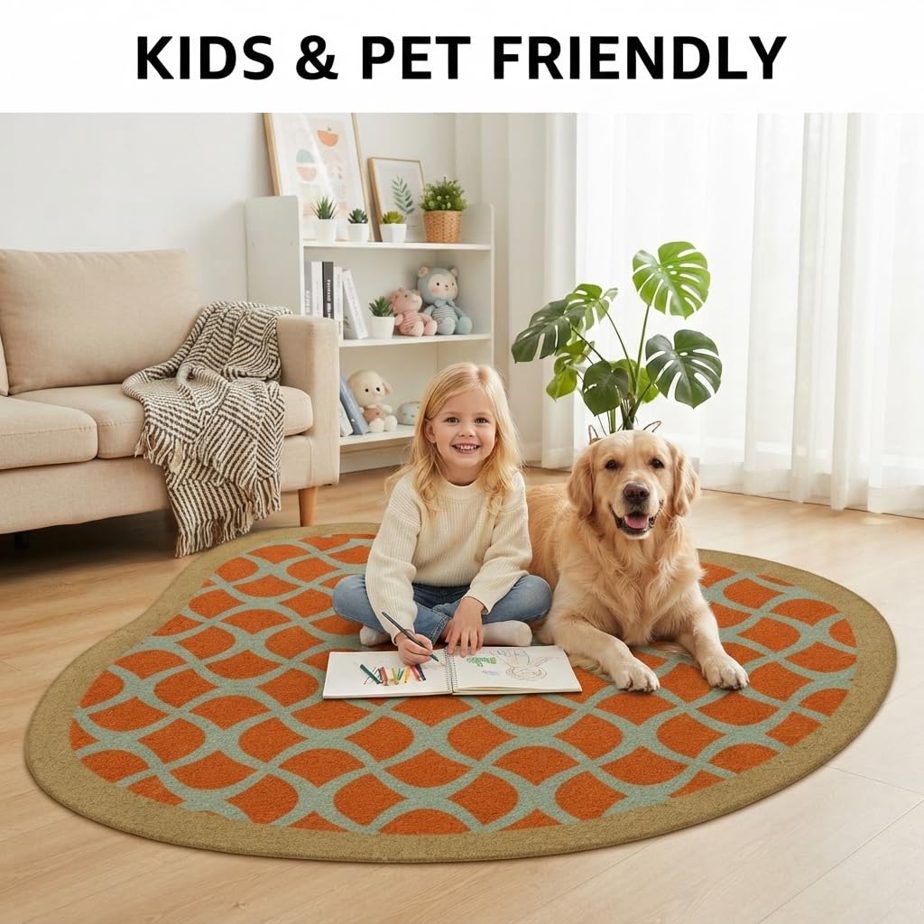 Irregular Shaped Area Rug Dark Green Tea Beige Diamond Geometric Pattern Non-Slip Washable Rug for Living Room Bedroom Home Office Minimalist Mid Century Modern Turkish Soft Indoor Floor Carpet 3ft