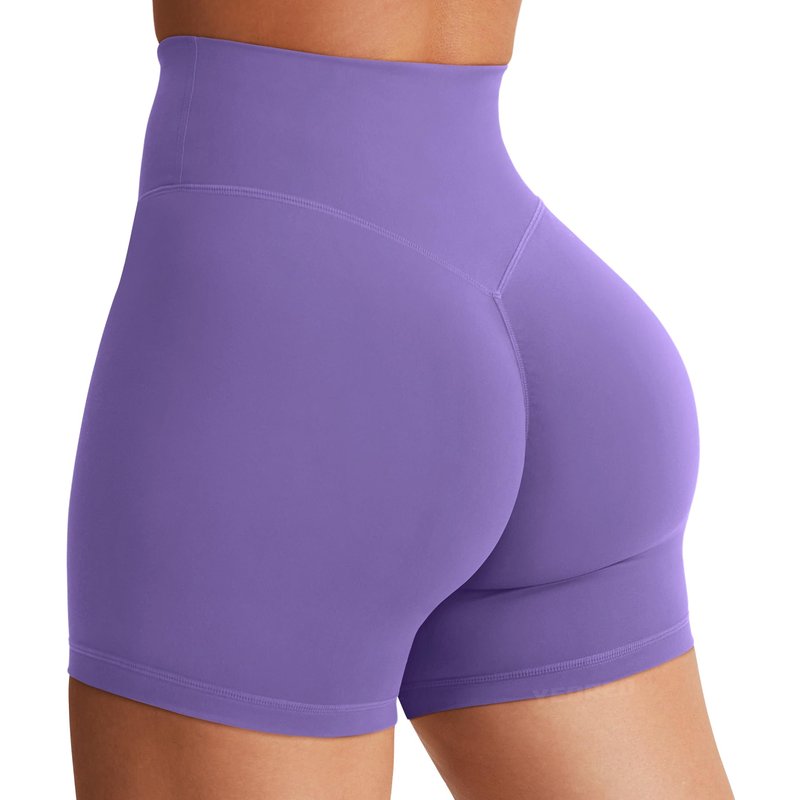 YEOREO Women's Biker Shorts 4.5" / 6" Workout Gym Shorts Craze High Waist Tummy Control Hidden Scrunch Running Yoga Shorts Dahlia Purple L