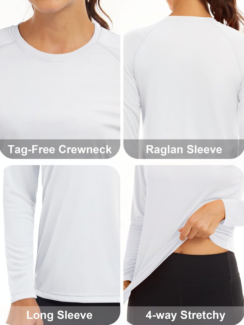 MAGCOMSEN Women's Long Sleeve Rash Guard Shirt - UV Protection, Hiking, Running, Fishing - White