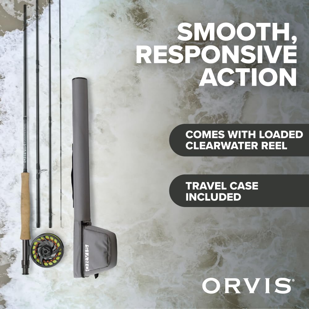 Orvis Clearwater Fly Rod Outfit - Fishing Rod and Reel Combo with Black Chrome Blank, Ceramic Guides, Durable Reel Seat, and Rod Tube - 8'6 5Wt 4pc
