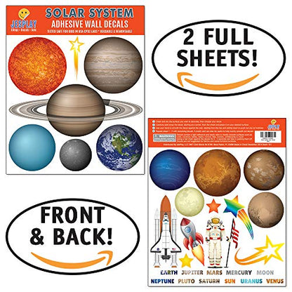 Solar System Adhesive Wall Decals - Wall D?cor Stickers for Kids & Toddlers Include Planets, Earth, Mars, Jupiter & More - Reusable Wall Decor for Bedroom, Living Room, Nursery, Classroom