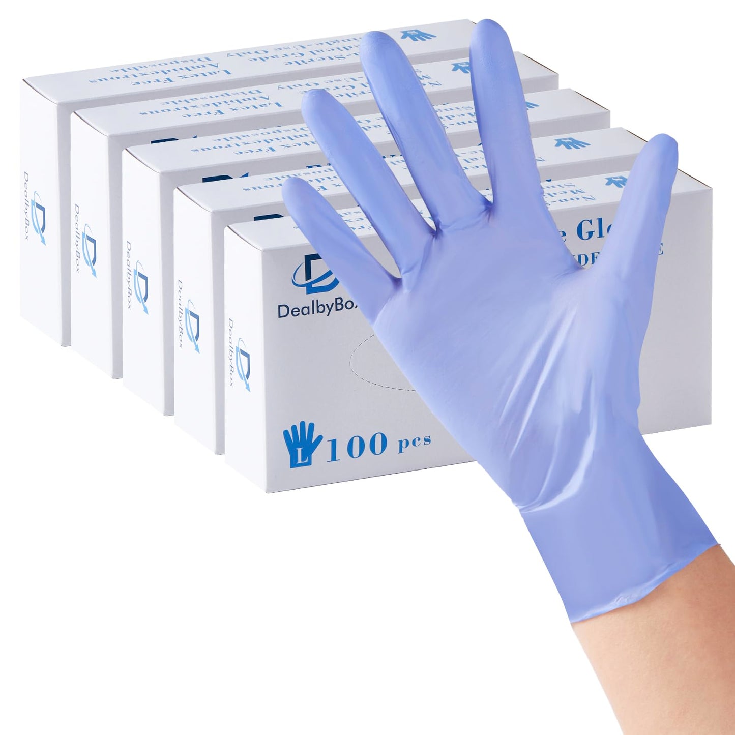 DealbyBox 500 Pack Disposable Gloves, Powder-Free, Latex-Free, Nitrile Gloves for Cooking, Food Prep, Household Cleaning (Blue, Large)