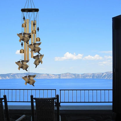 Bronze Flying Pigs Wind Chimes Decor, Portable Mobile Wind Catcher, Sympathy Wind Bells, Memorial Gifts for Mom, Housewarming, Blessing Windchime(Outside/Indoor/Home/Room/Porch/Yard/Garden Decorate)
