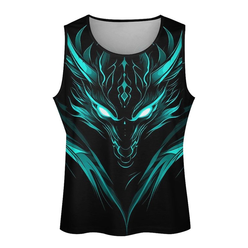 Bodybuilding Tank Tops for Men Dragon Print Crewneck Pullover Loose Fit Sleeveless Shirts Gym Yoga Summer Beach Breathable Lightweight Quick Dry Muscle Cotton Casual Stringer Shirts,S